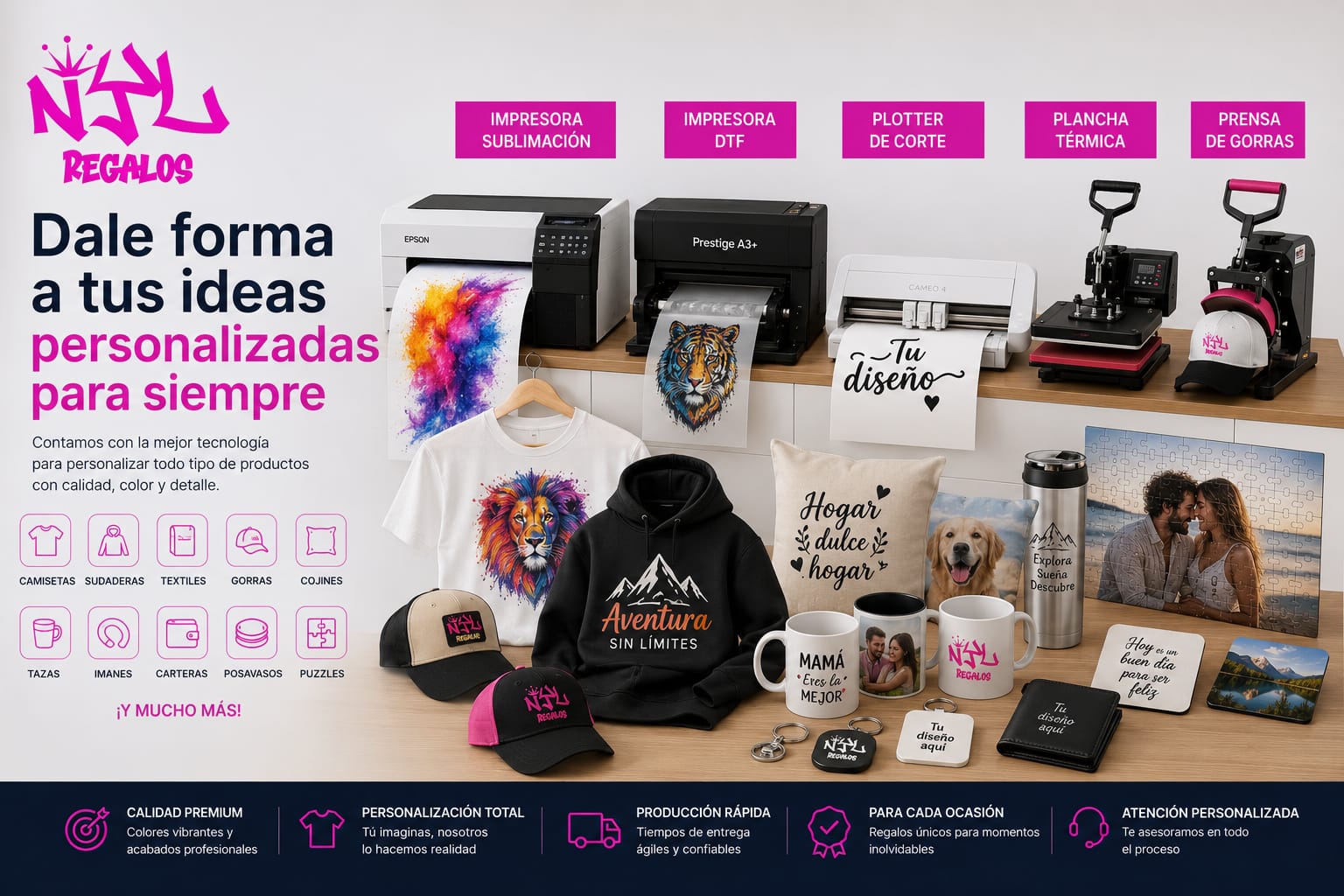Productos personalizados por sublimación: camisetas, tazas, cojines, gorras y llaveros con impresión a todo color